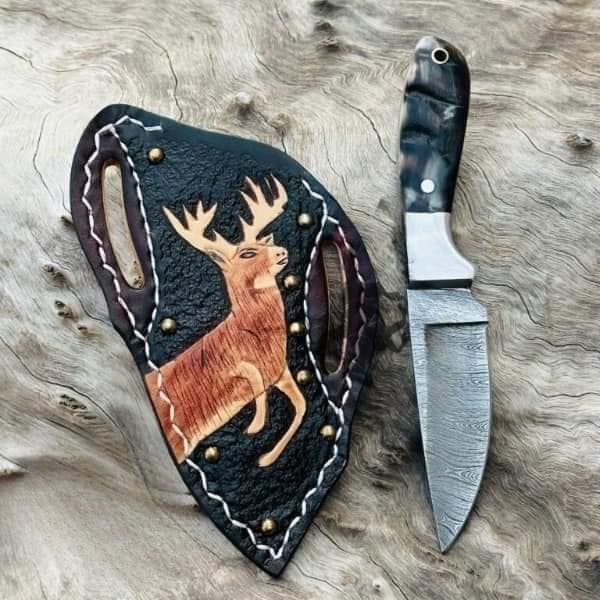 Handmade Damascus steel bull cutter knife with sturdy leather sheath