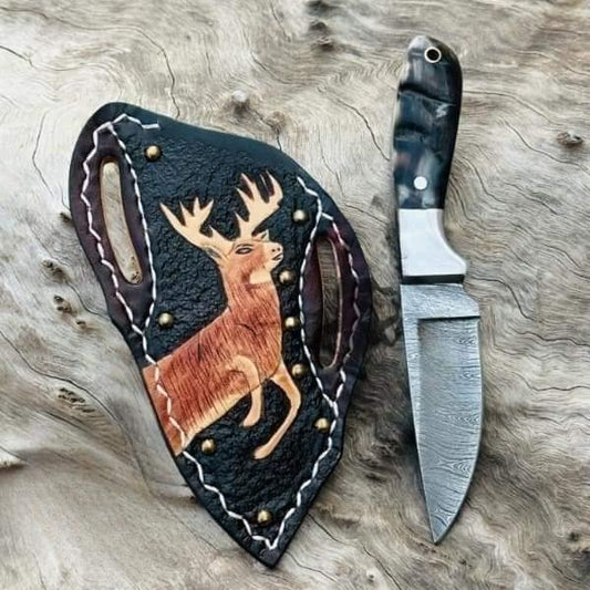Handmade Damascus steel bull cutter knife with sturdy leather sheath