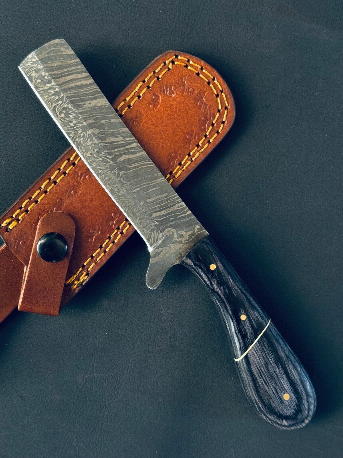 Handmade Damascus steel calf cutter knife with 5-inch blade and pakkawood handle