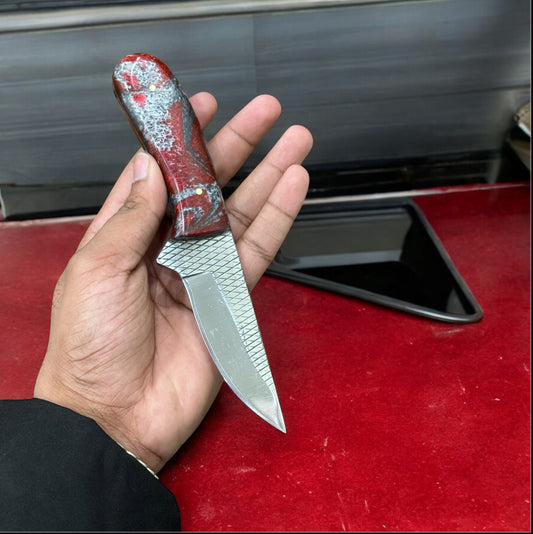 Handmade Ranch Cowboy Knife – Rasp Steel Blade & Resin Handle for Outdoor, Hunting & Ranch Use



