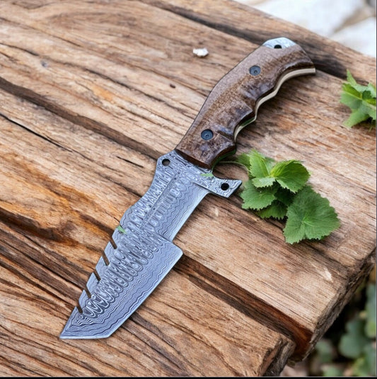 Handmade Tom Brown Tracker Knife with 12" Damascus Steel Blade, G10 Handle, and Belt Loop Leather Case for Outdoor and Survival Use