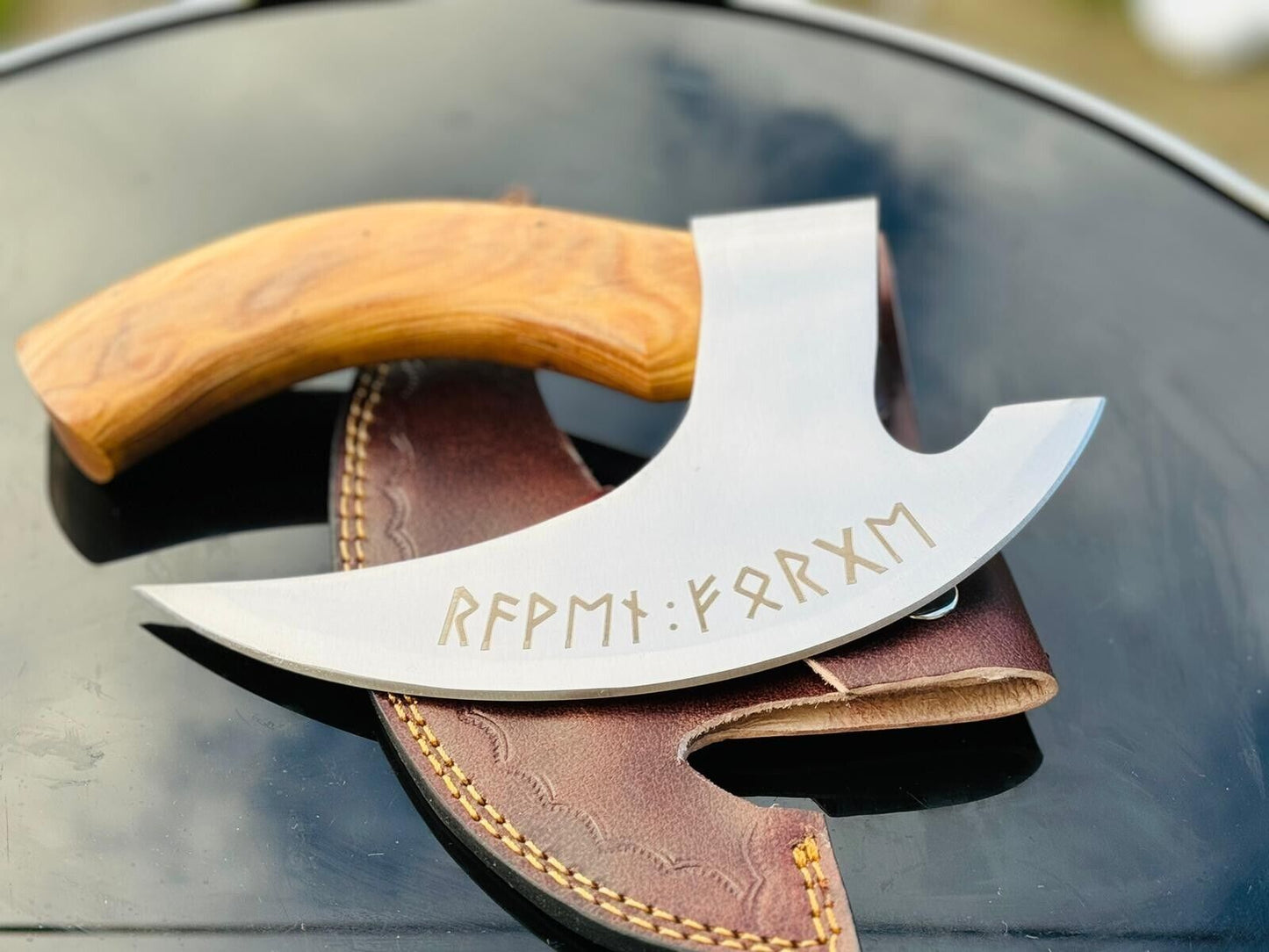 Handmade Vikings Pizza Cutter with J2 Steel Blade and Wooden Handle