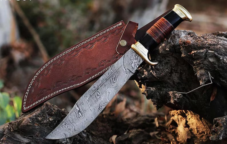 Crocodile Dundee’s 16" Damascus Bowie Knife – Hand-Forged Outback Legend with Leather Sheath