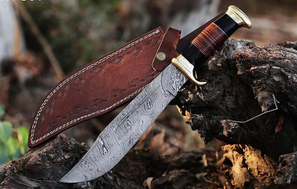 Crocodile Dundee’s 16" Damascus Bowie Knife – Hand-Forged Outback Legend with Leather Sheath