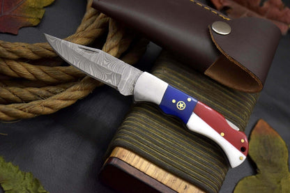 "Limited edition Texas flag Damascus steel knife for everyday carry (EDC) and collectors"