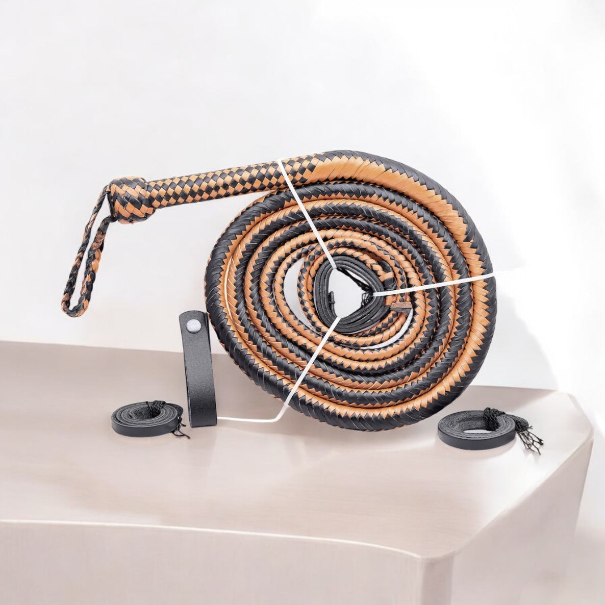 Handmade Yellow & Black Leather Bull Whip – Premium Cowhide (4ft–16ft)