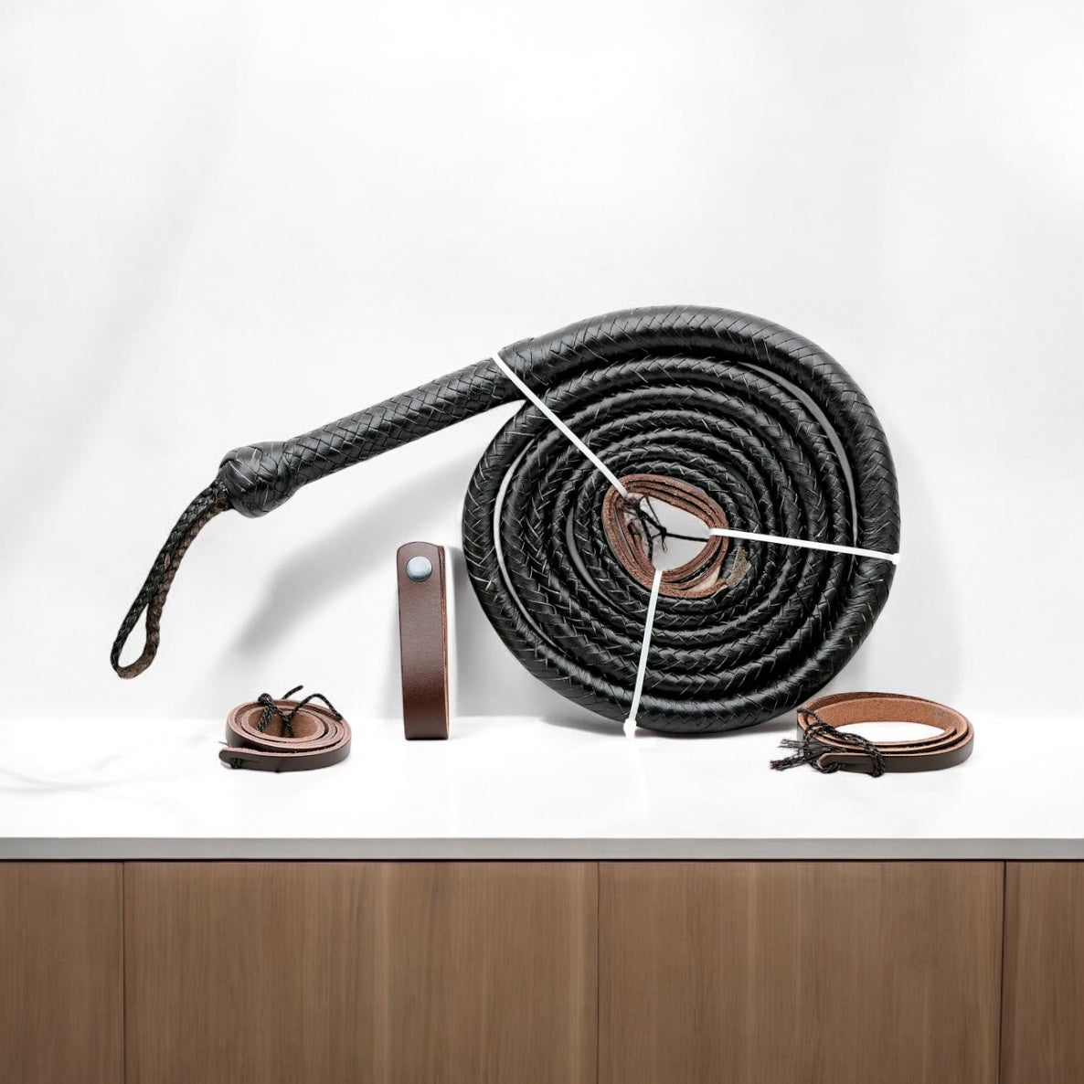 Premium Choco Black Leather Bullwhip – Handcrafted Power Whip (4ft–16ft)