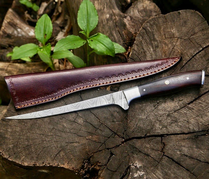 Premium Custom Fillet Knife with Rosewood and Damascus Steel Design