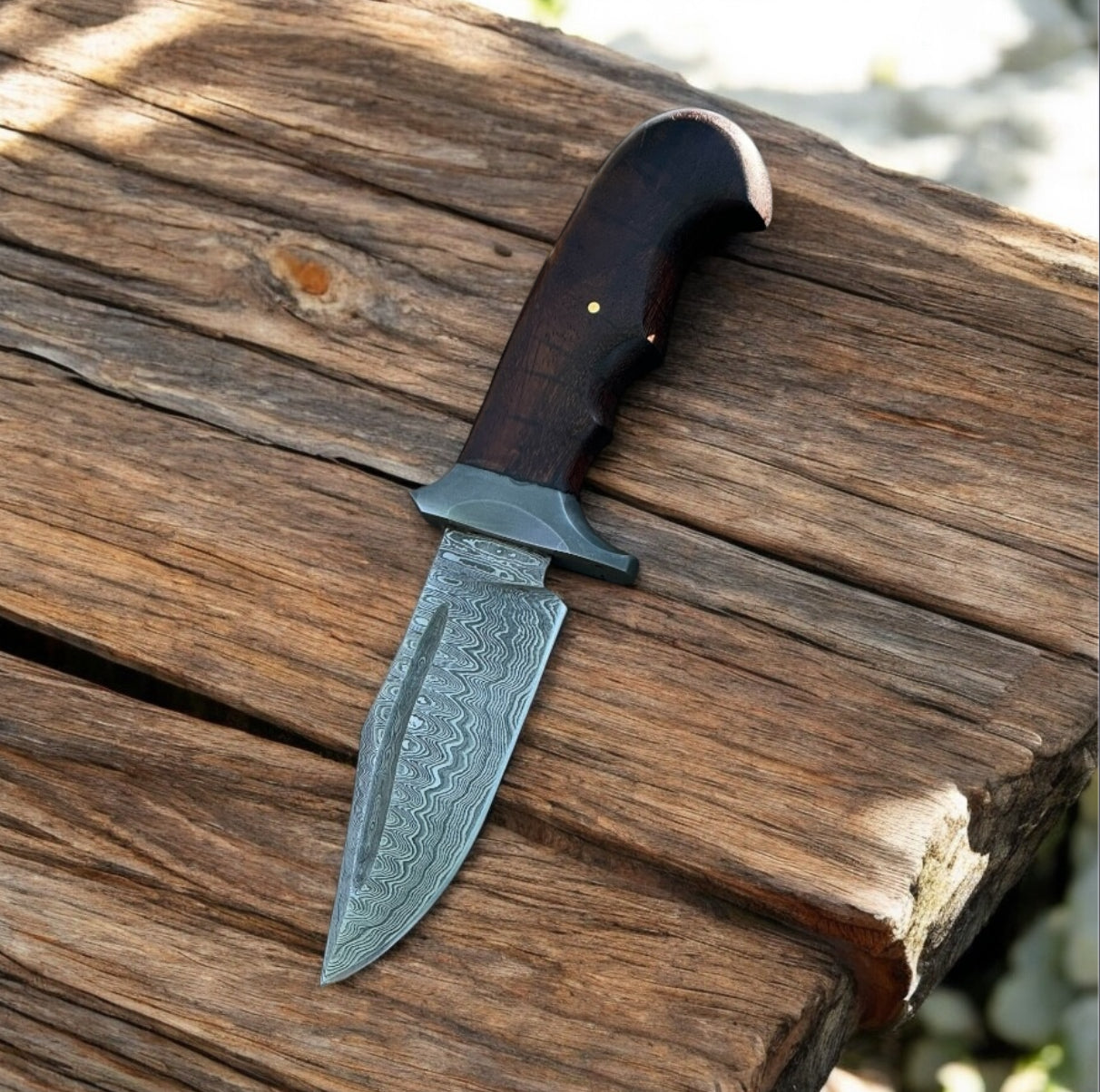 Premium Damascus Steel Hunting Knife with Rosewood Handle and Leather Sheath - 9" Blade for Outdoor Adventures
