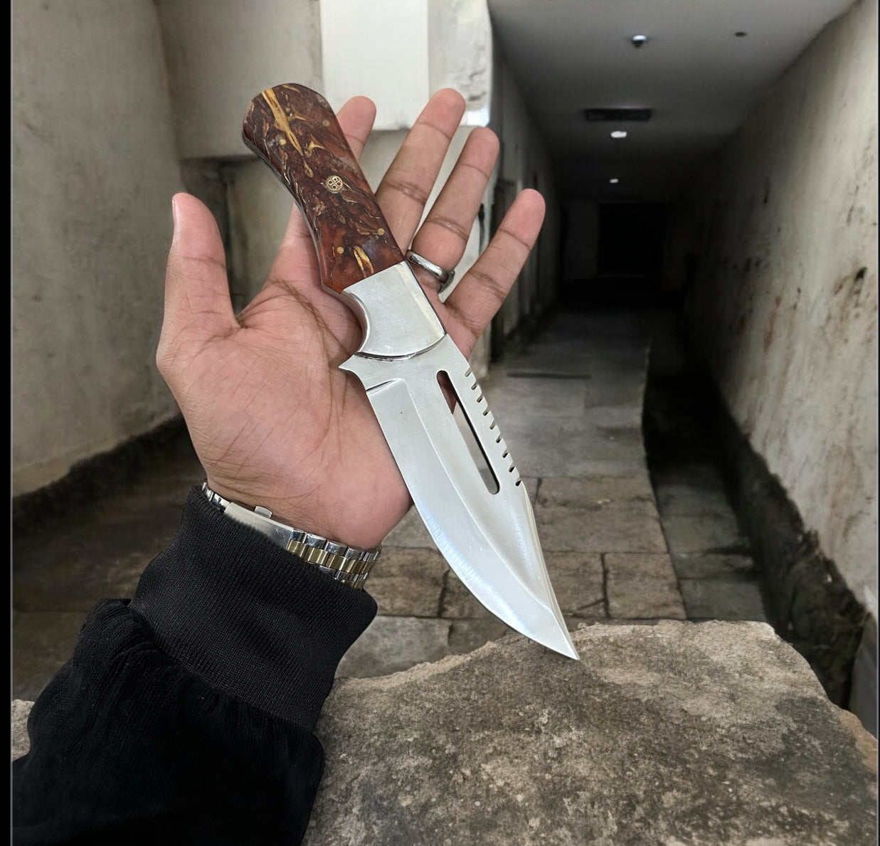 Premium J2 Steel Hunting Knife with Pain Cone Handle, Steel Bolster, and Leather Belt Loop Case – Ideal for Hunting and Outdoor Adventures

