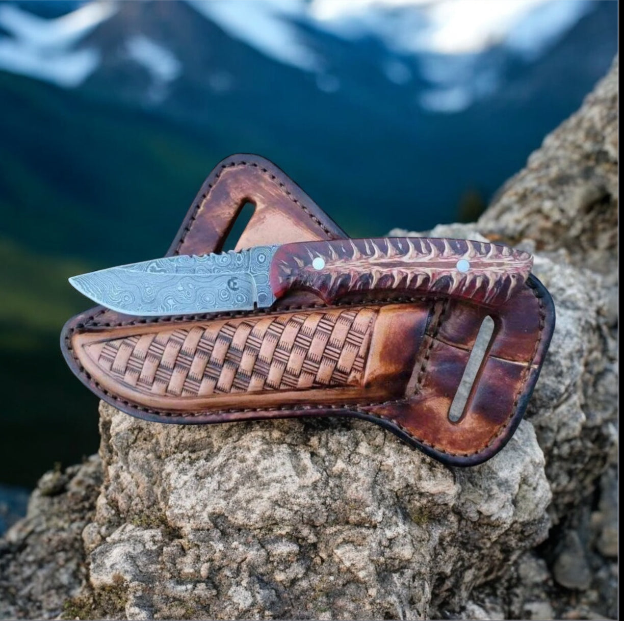 Rustic Cowboy Knife – Handmade Rasp Steel Knife with Pine Cone Handle & Leather Sheath
