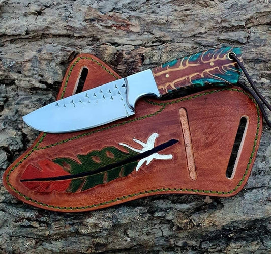 Rustic Cowboy Knife with Leather Sheath – Handmade 8" Rasp Steel Outdoor Knife