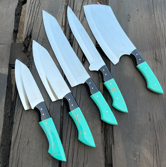 Stainless knife set with 8-inch forged stainless steel blade and epoxy resin handle
