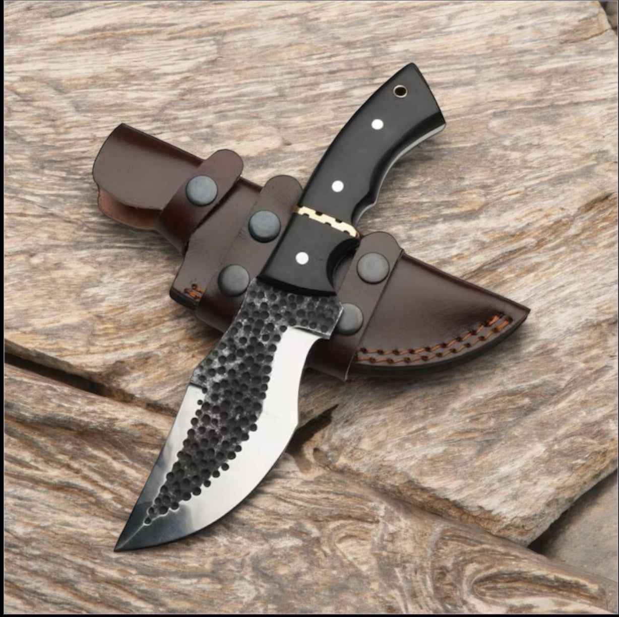 Tom Brown Tracker Survival Knife with D2 Steel Blade, Brass and Buffalo Horn Handle, and Leather Belt Loop Case - Perfect for Outdoor Adventures and Survival Tasks