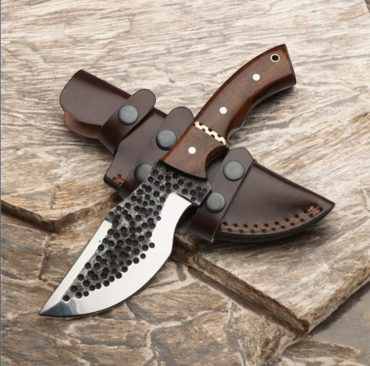 Tom Brown Tracker Survival Knife with D2 Steel Blade, Rosewood and Brass Handle, and Leather Belt Loop Case - 10 Inches Overall Length

