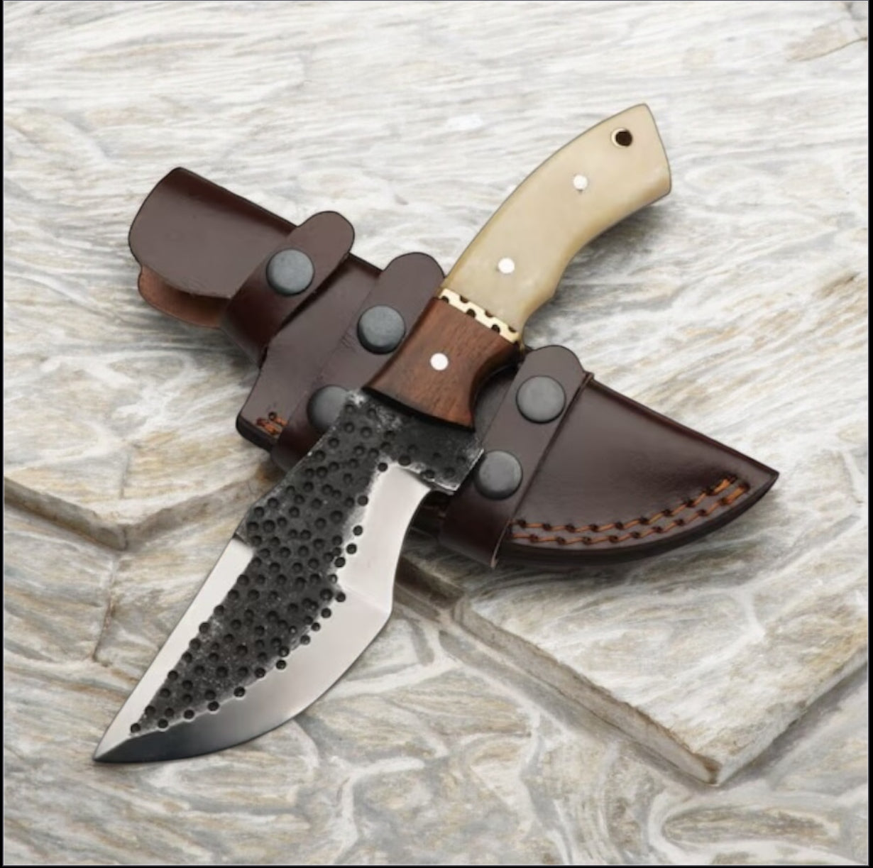 Tom Brown Tracker Survival Knife with D2 Steel Blade, Rosewood and Brass Handle, and Leather Belt Loop Case for Outdoor Adventures

