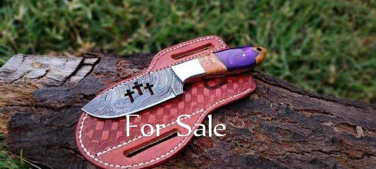 Traditional Cowboy Knife with 4-Inch Damascus Steel Blade and Resin Hand