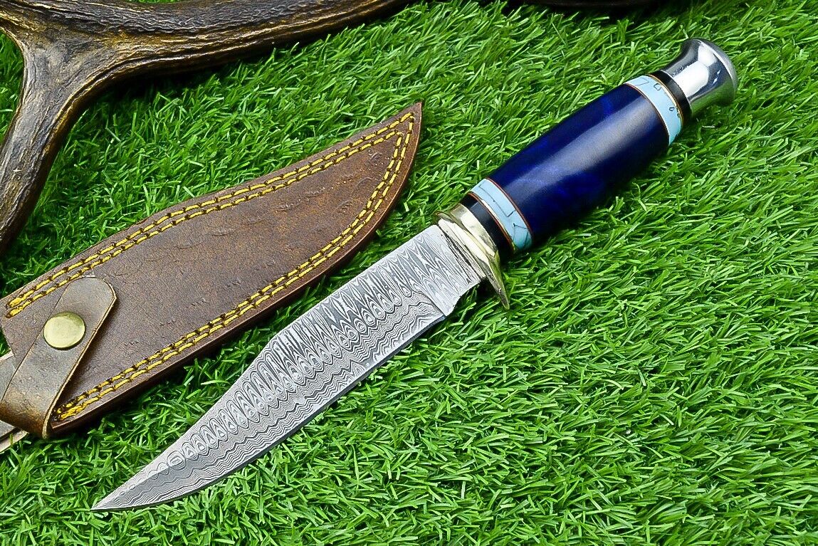 Western Boulder Colorado Knife – 11" Handmade Damascus Steel Blade with Epoxy Resin Handle & Leather Sheath

