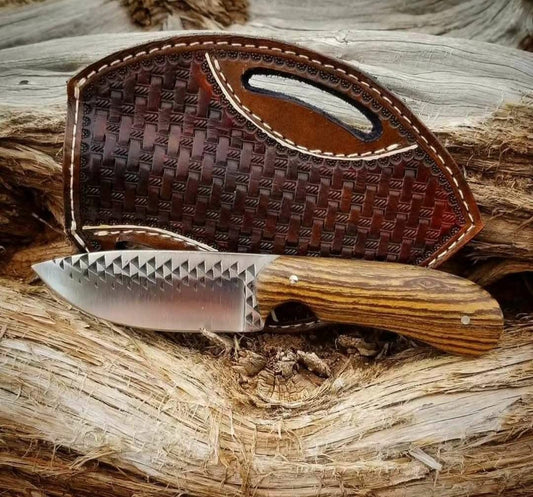 Western Brand Knife – 8" Handmade Rasp Tool Steel Blade with Rosewood Handle & Leather Sheath