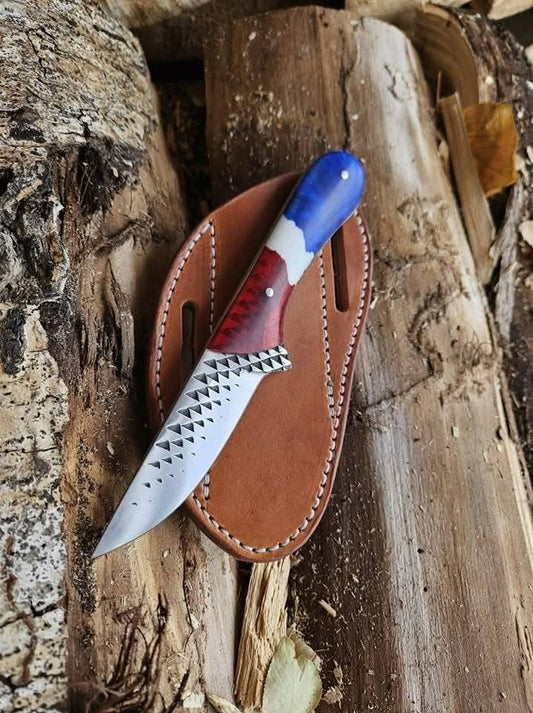 "Western Knives USA – 8-inch rasp tool blade knife with colorful epoxy resin handle."

