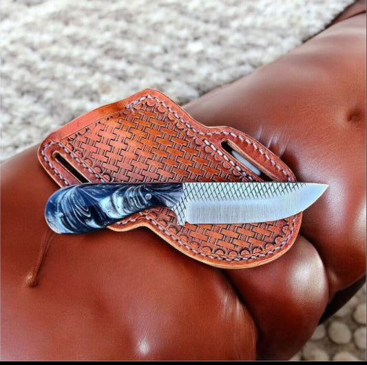 "Western fixed blade knife with rasp tool steel blade and resin handle"

