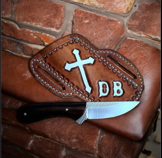 Western fixed blade knife with rosewood handle and leather sheath – 9-inch blade crafted from rasp tools, perfect for outdoor adventures.

