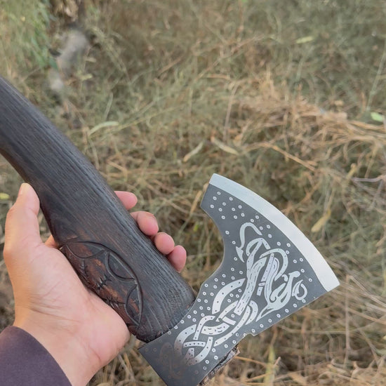 Handcrafted Battle Axe – Engraved 1095 Steel Blade & Rosewood Handle